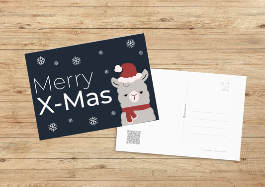 Weihnachts Lama - Recycelte Postkarte