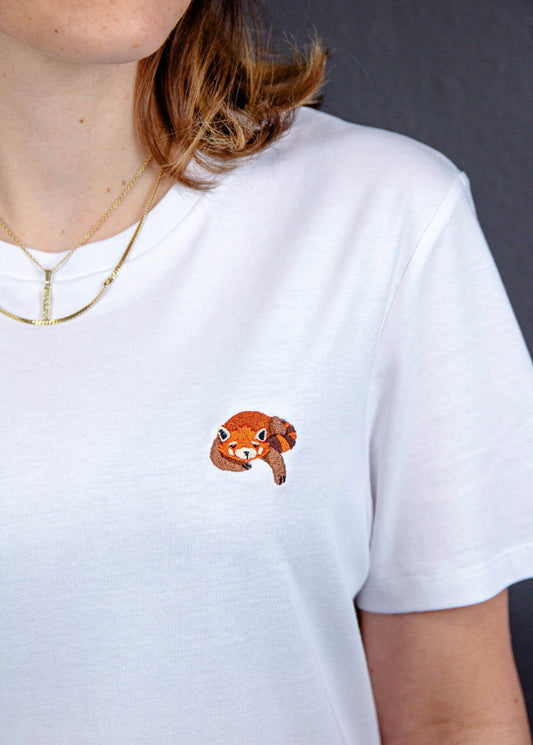 Pablo | Besticktes Frauen Oversized T-Shirt mit Rotem Panda