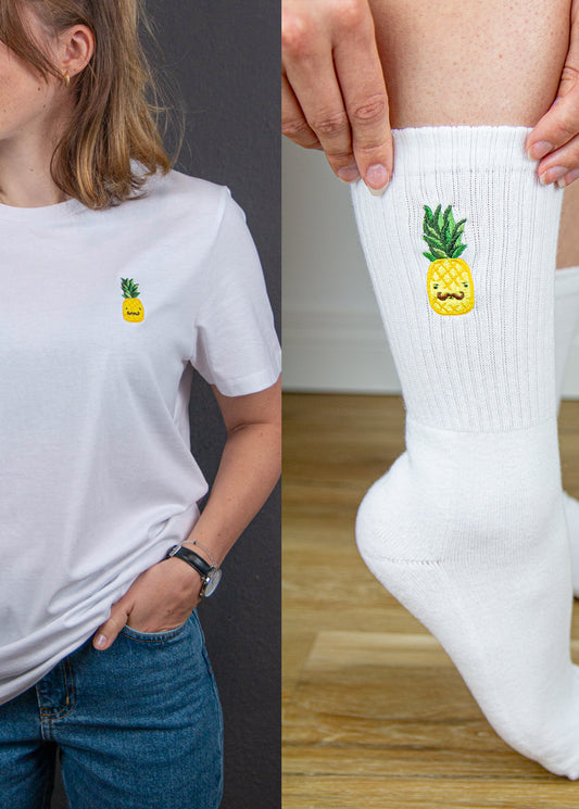 Ananas Socken & T-Shirt - [Weiß] - Unisex Bundle