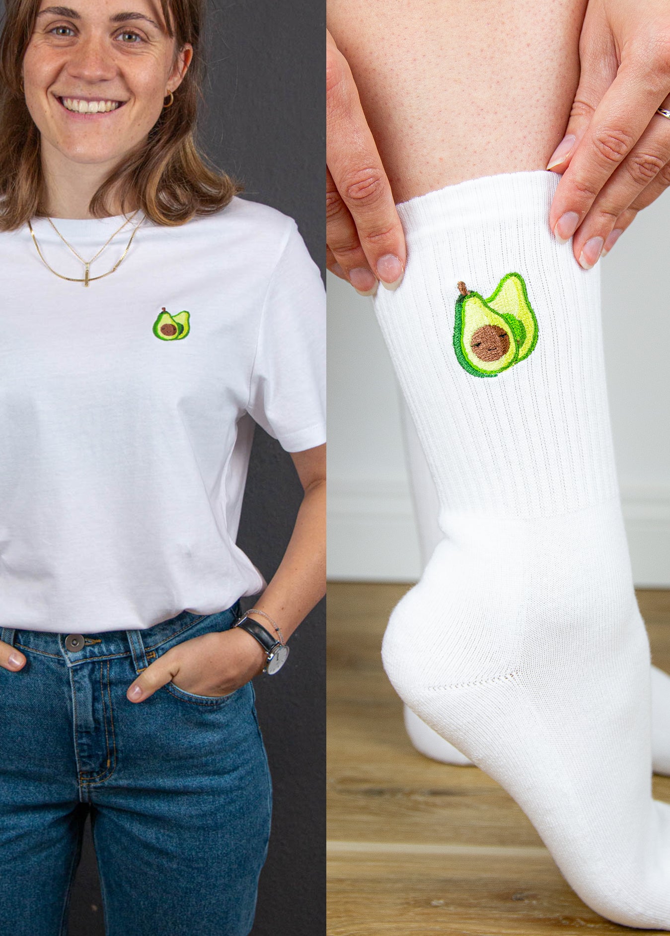 Avocado Socken & T-Shirt - [Weiß] - Unisex Bundle