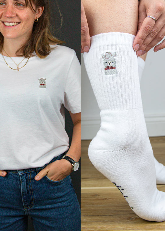 Lama Socken & T-Shirt - [Weiß] - Unisex Bundle