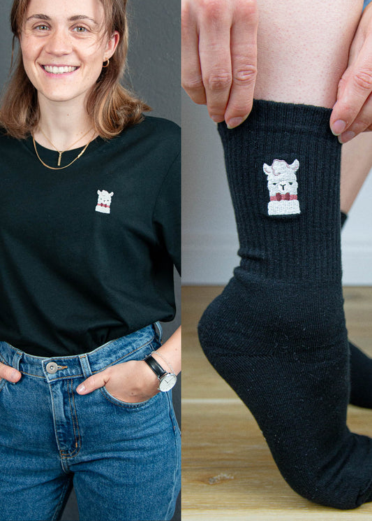 Lama Socken & T-Shirt - [Schwarz] - Unisex Bundle