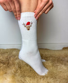 Weihnachtssocken mit Rentier und Weihnachtsmütze