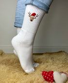 Weihnachtssocken mit Rentier und Weihnachtsmütze