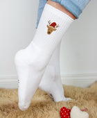 Socken mit Rentier und Weihnachtsmütze