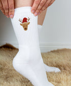 Socken mit Rentier und Weihnachtsmütze